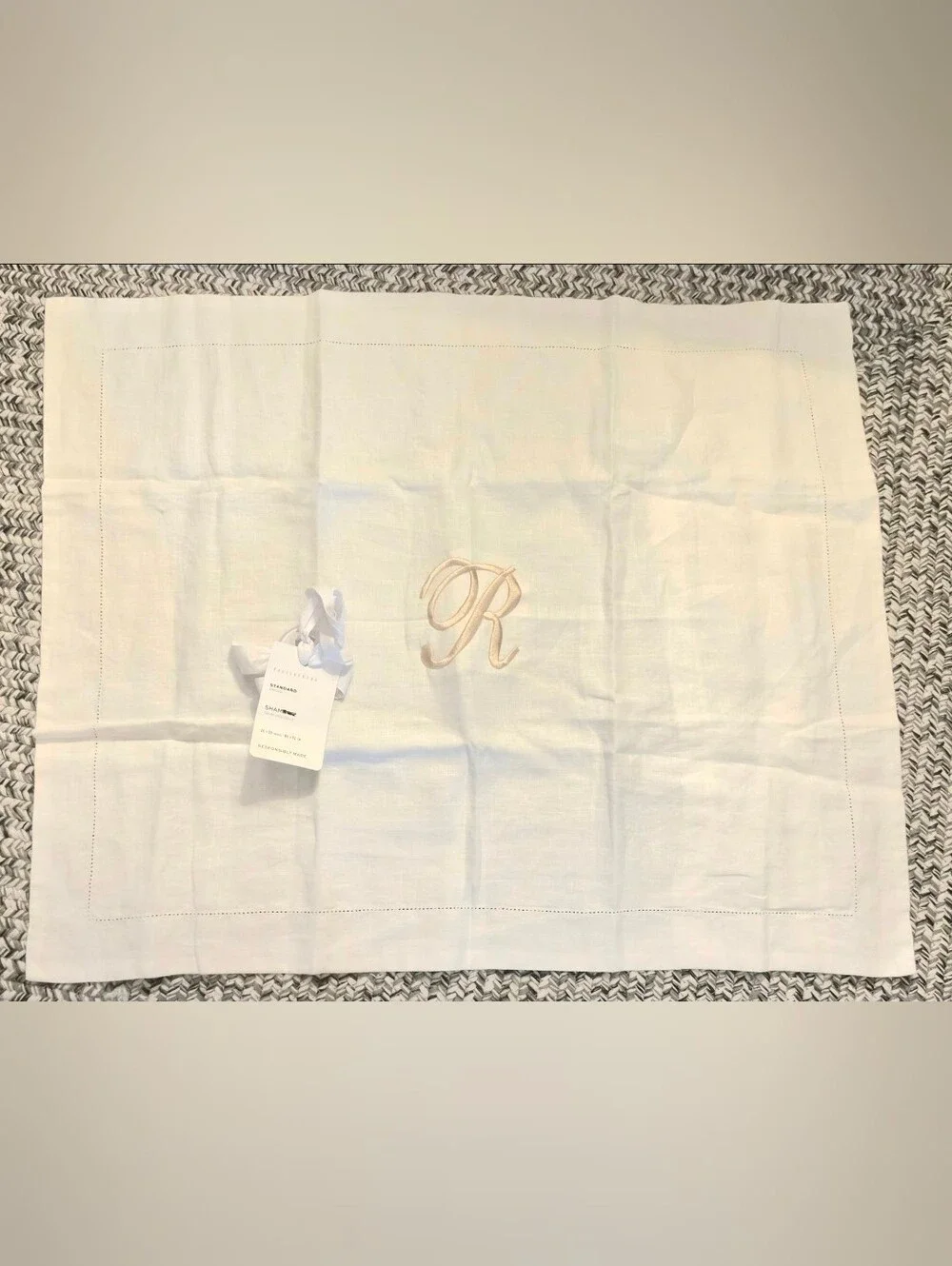 Pottery Barn refined embroidered beige